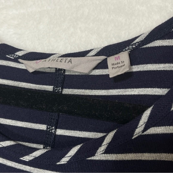 ATHLETA Womens Striped Swing Dress Oversized Navy Gray Size Medium - Picture 11 of 11